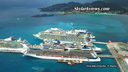 five huge cruise ships at jetty